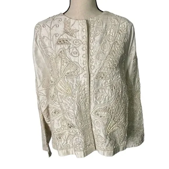 Sandy Starkman Skirt Set Womens‎ 1X White 100% Silk Beaded 3 Piece Vintage - Picture 4 of 16